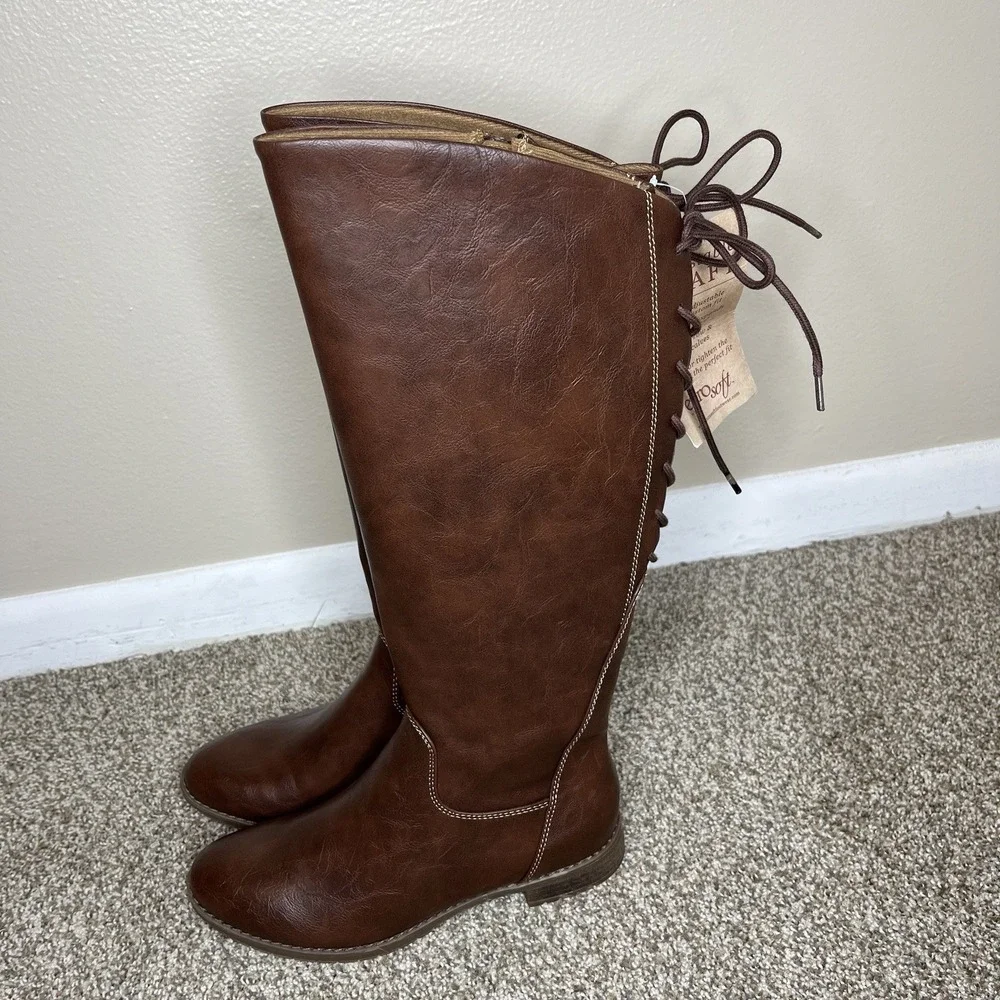 Eurosoft Riding Knee Length Boots Adjustable Calf Shaft Brown 7.5 Equestrian NWT
